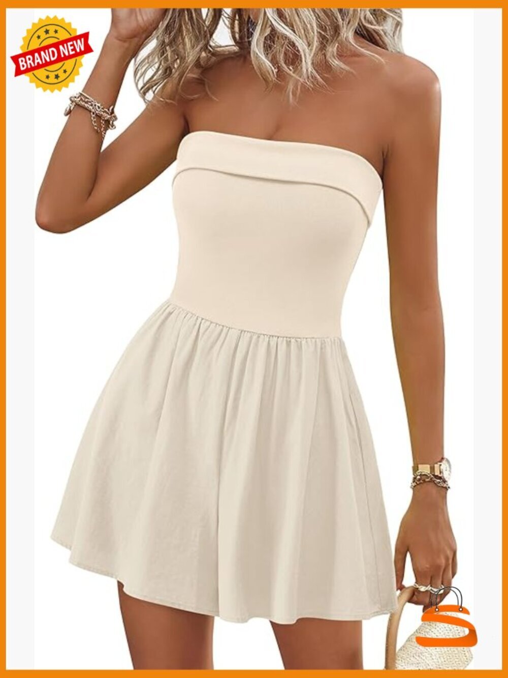 Strapless Romper with Skort, Sleeveless Jumpsuit for Beach Vacation